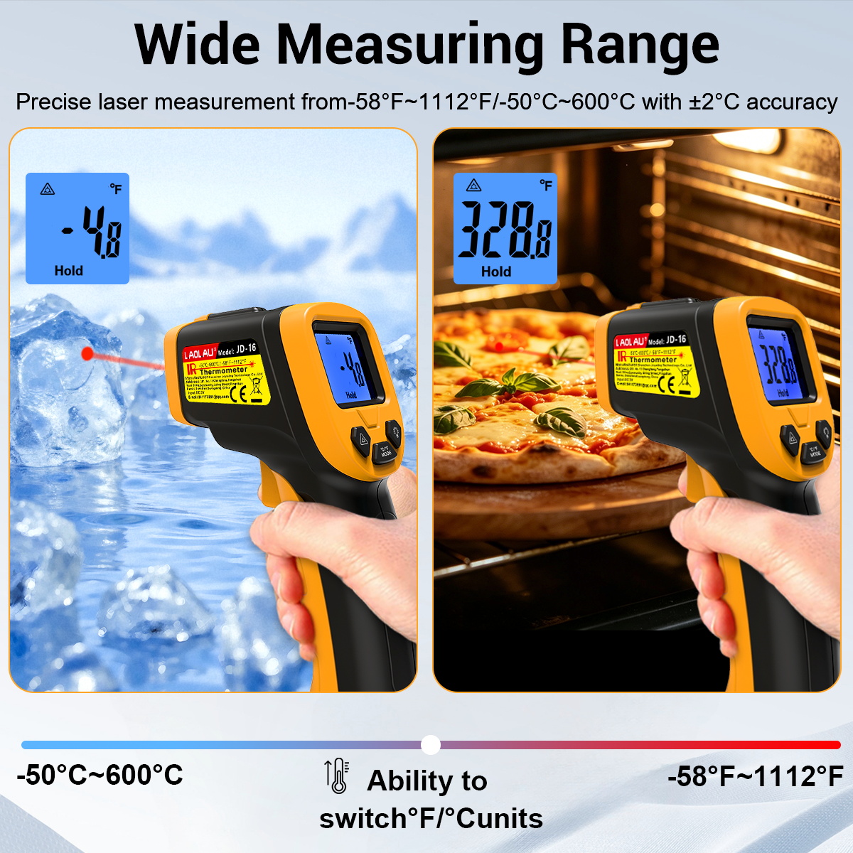 LAOLAU JD 16 적외선 온도계 건 600C 11 - Industrial Laser Thermometer 리뷰 및 가격