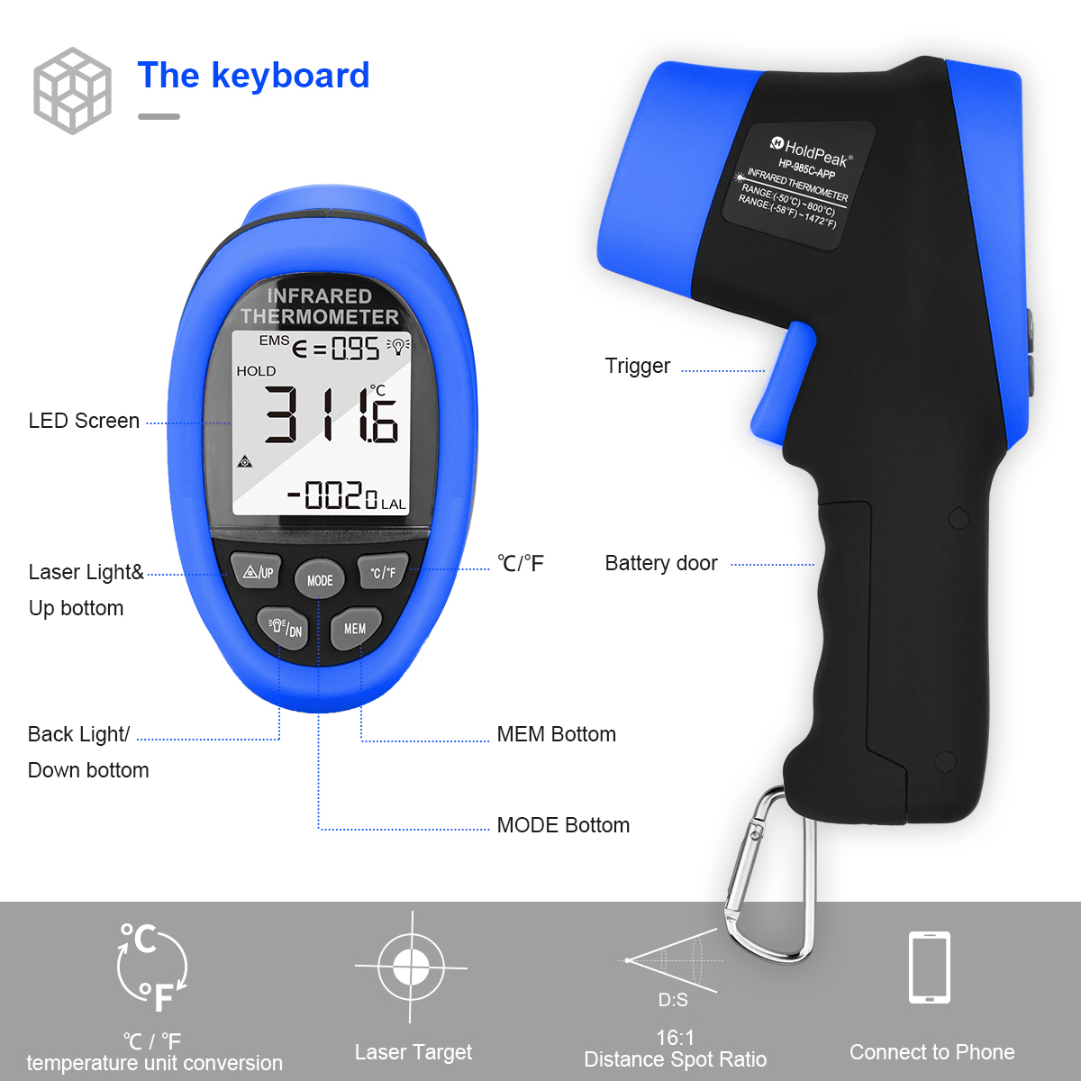 홀드피크 적외선 온도계 -50~800 ℃   비접촉식  - Industrial Laser Thermometer 리뷰 및 가격